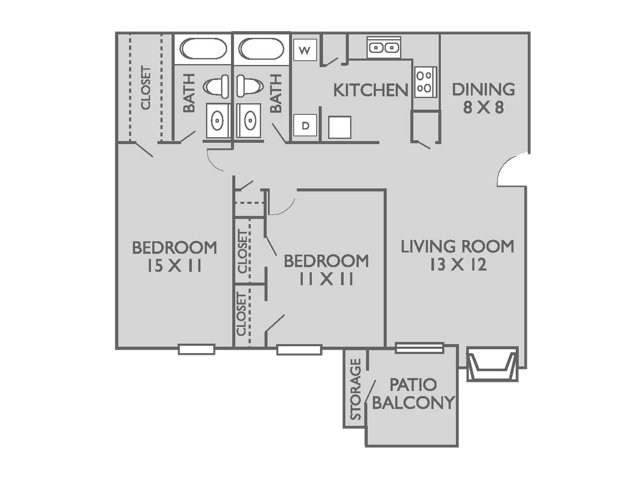 2 Bed, 2 Bath A 702 floor plan